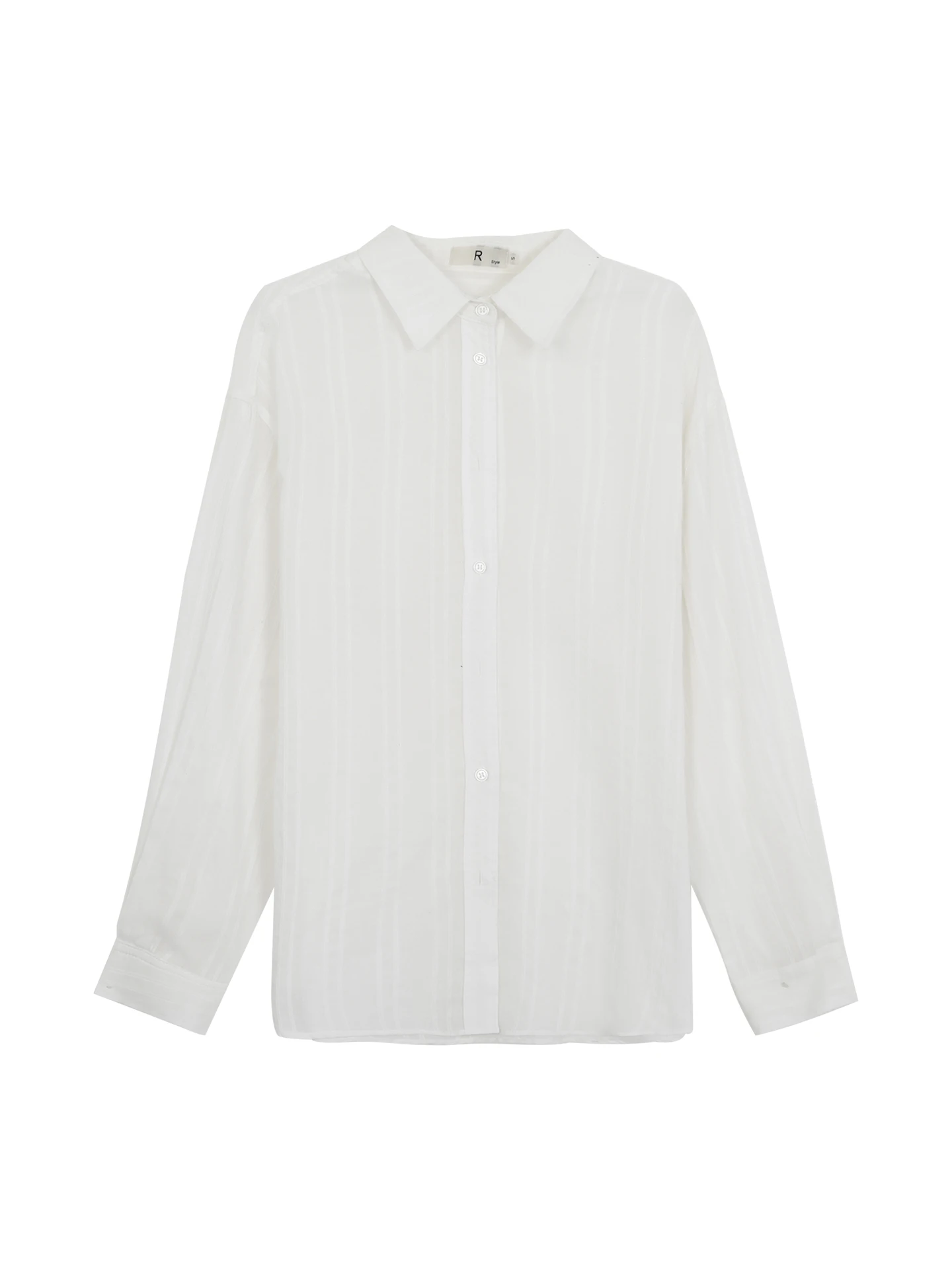 

White Loose Long Sve irt Women's Summer 2025 New Sle Ele Personali Outerwear Top Cotton 00% Collar Button