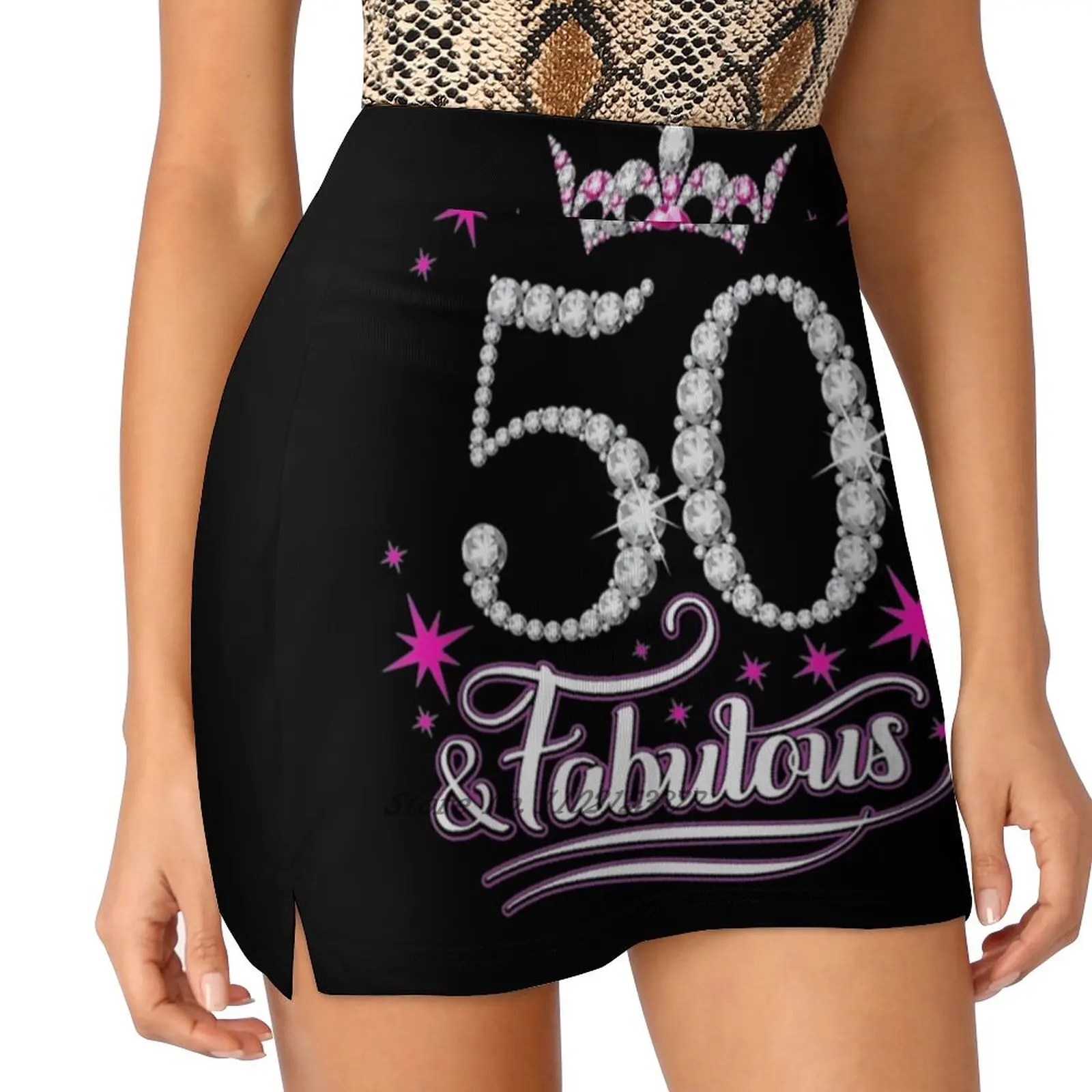 50 And & Fabulous 1970 50Th Birthday Crown Pink New Women Skirts Double-Layer Printed Short Dress Mini Sport Skirt 50 Years Old