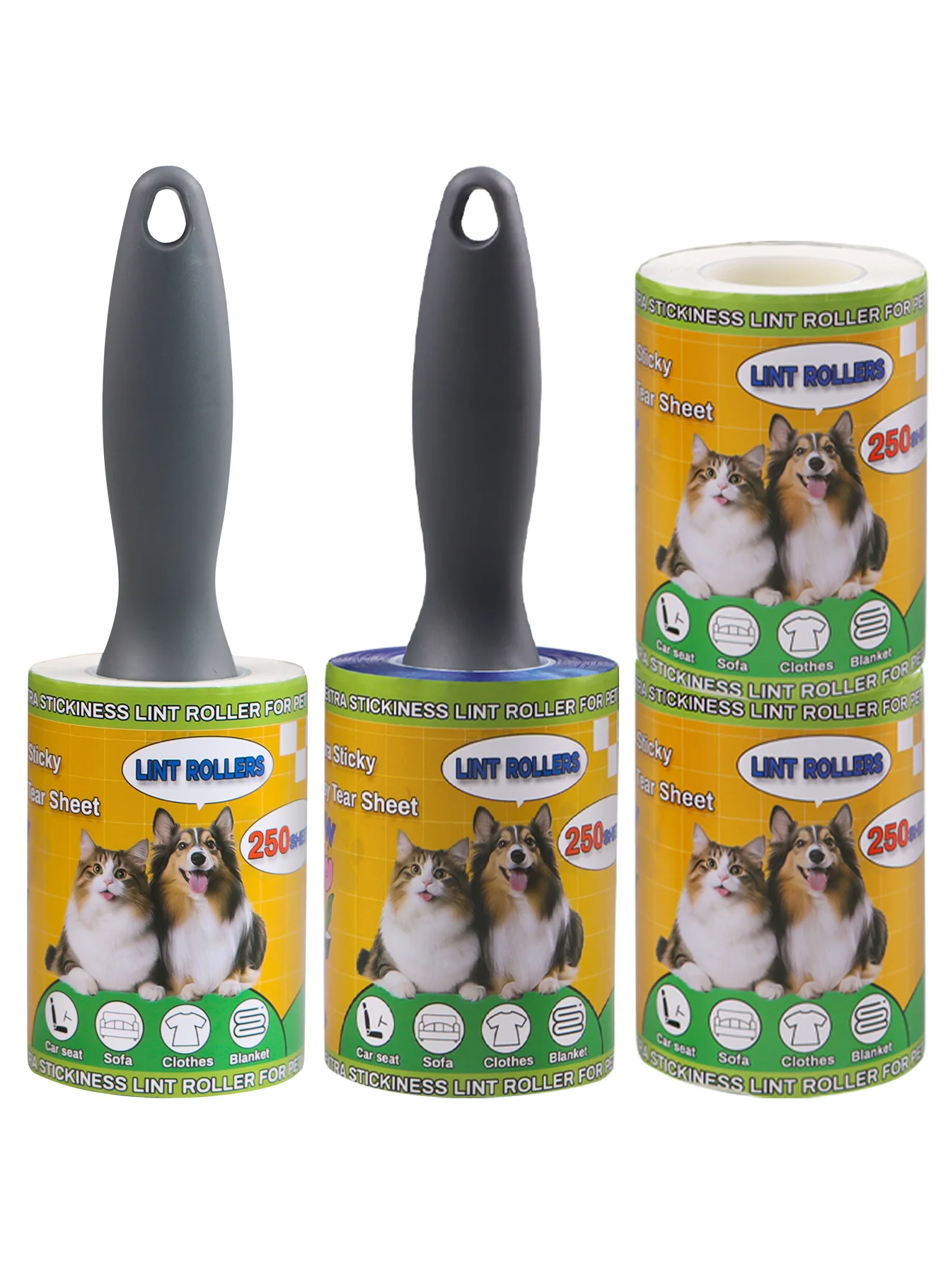 Rodillo de pelusa resistente de limpieza extrema, rodillo de pelusa extra pegajoso para ropa, pelo de mascotas, muebles, automóviles, oficinas y más