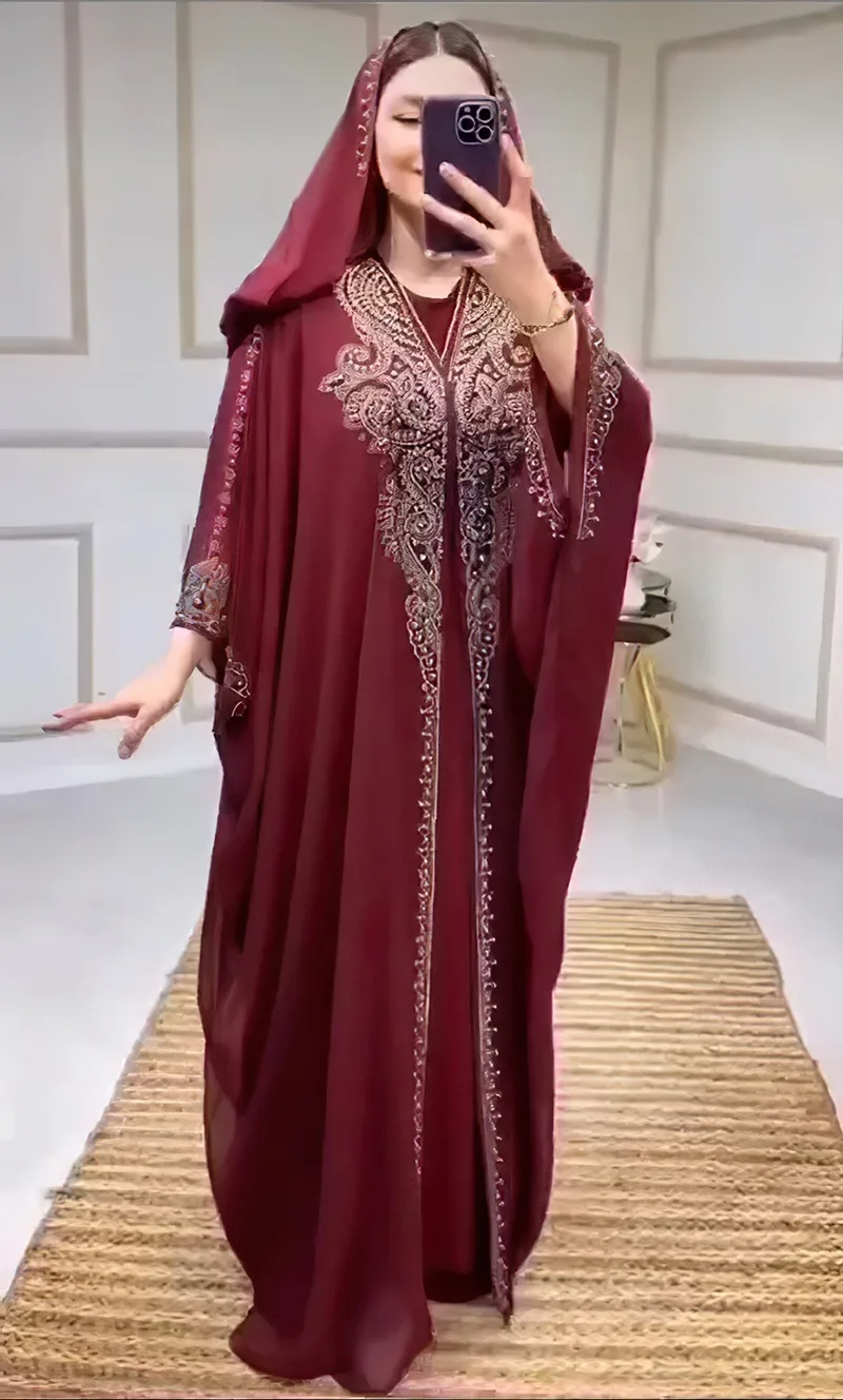 Luxury Abayas Diamonds Muslim Hooded Boubou African Dashiki Dress Turkey Arab Islam Women Evening Morocco Jalabiya Caftan Dubai