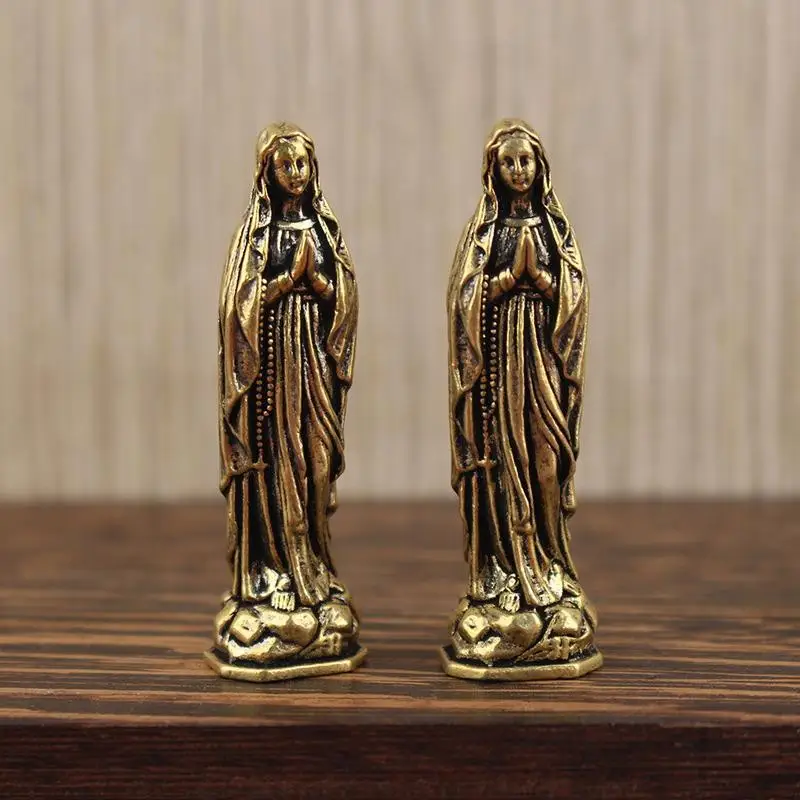 【AD】1Pcs Retro Brass Maria Figurine Pendant Brass Maria Figurine Pure Copper Vintage Religion Virgin Mary Desktop Ornament