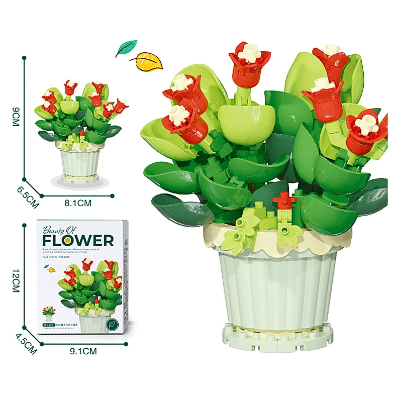 Creative Building Block Bouquet, Eternal Flower Plant Potted Gift, Rose Sunflower Potted Plant, Assembled Building Block Toy