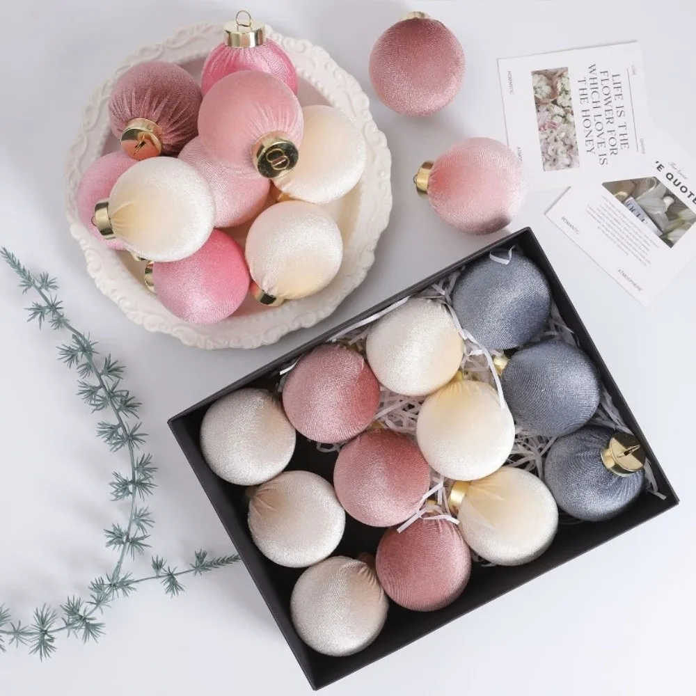 

12pcs/SET 6cm Velvet Christmas Balls Set Plastic Velvet Christmas Flocking Balls Pendant Festival Red Green