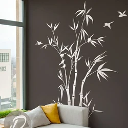 Large Bamboo Tree Forest Bird Wall Sticker Decal Jungle Woodland Wildlife Nature Vinyl Bedroom Living Room Home Decor