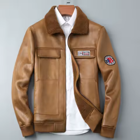 New Winter Men Casual Fur Integrated Jackets New Fashion Male Slim Fit Motorcycle Leather Jackets Bomber Aviator Jackets Size 4X