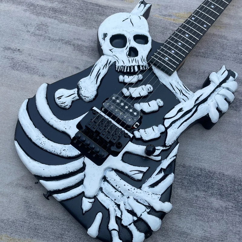 Dokken Hand Carved Skull Skeleton Electric Guitar Humbucker Pickup Floyd Rose Tremolo Metal Guitar