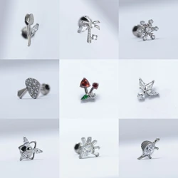 Implant Grade Titanium ASTM F136 Internal Labret Stud Dinosaur tulip snowflake CZ Cartilage Daith Nose Ring piercing Jewelry