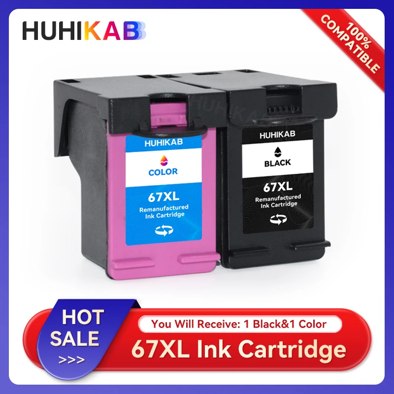 

HUHIKAB Compatible For hp 67 67XL Remanufactured Ink Cartridge for For HP ENVY 6052 6055 6058 6075 6452 6455 6458 Printer