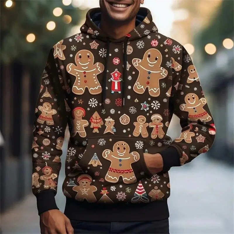 عيد الميلاد مضحك الزنجبيل 3D الطباعة الرجال هوديس سانتا كلوز عيد الميلاد الجدة ثلج هوديي الرجال مهرجان الملابس أعلى