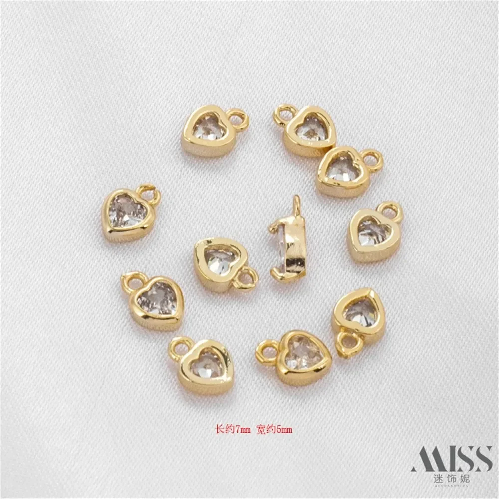 Liontin Rantai Emas 14K Berhiaskan Zirkon Berkilau Bentuk Hati, Aksesoris DIY, Liontin Rantai Buatan Tangan, Bahan Perhiasan Rantai Dekoratif