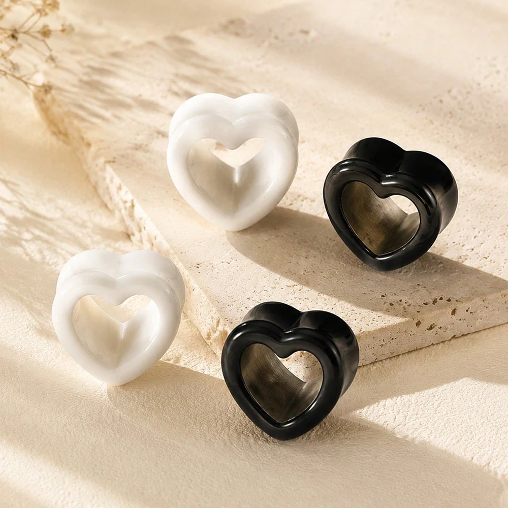 00G-25mm Clear Acrylic Gauges For Ear,Heart Double Flared Ear Gauges Tunnels Flexible Plugs Tunnel Earrings For Women Men