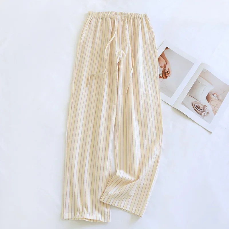 2024 Spring/Summer New Women\'s Sleeper Pants 100% Cotton Double layer Gauze Thin Pants Casual Loose Large Home Pants