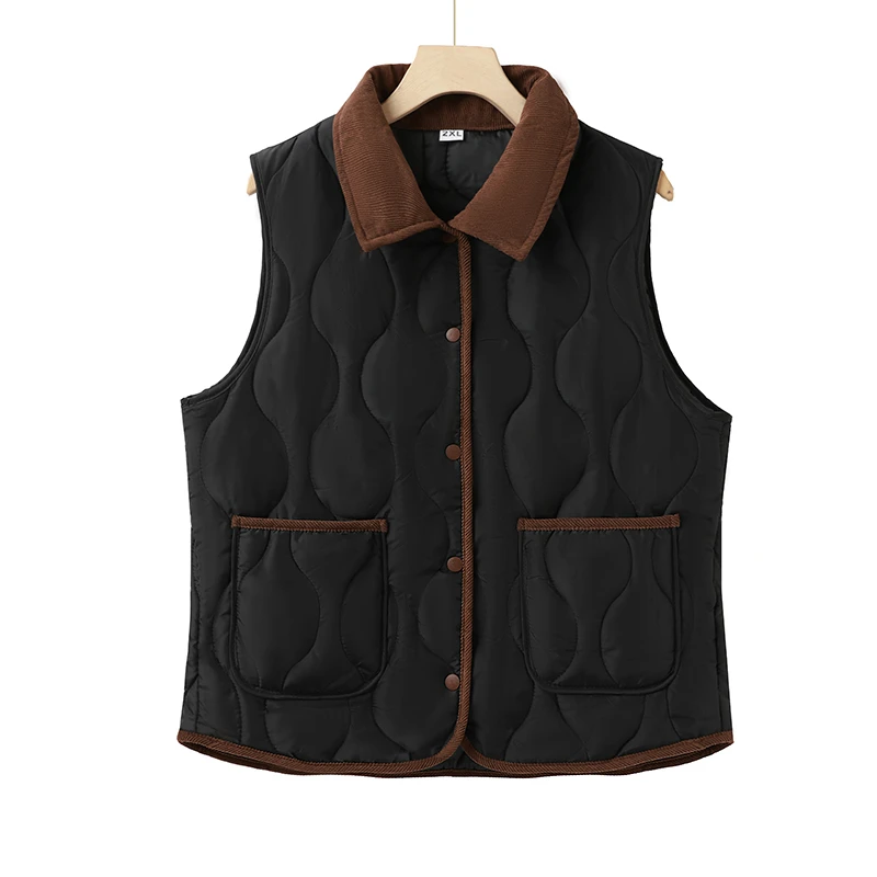 Women Autumn Winter Quilted Cotton Vest Sleeveless  Loose Padded Waistvest Single Breasted Casual Ultralight Portable Vest