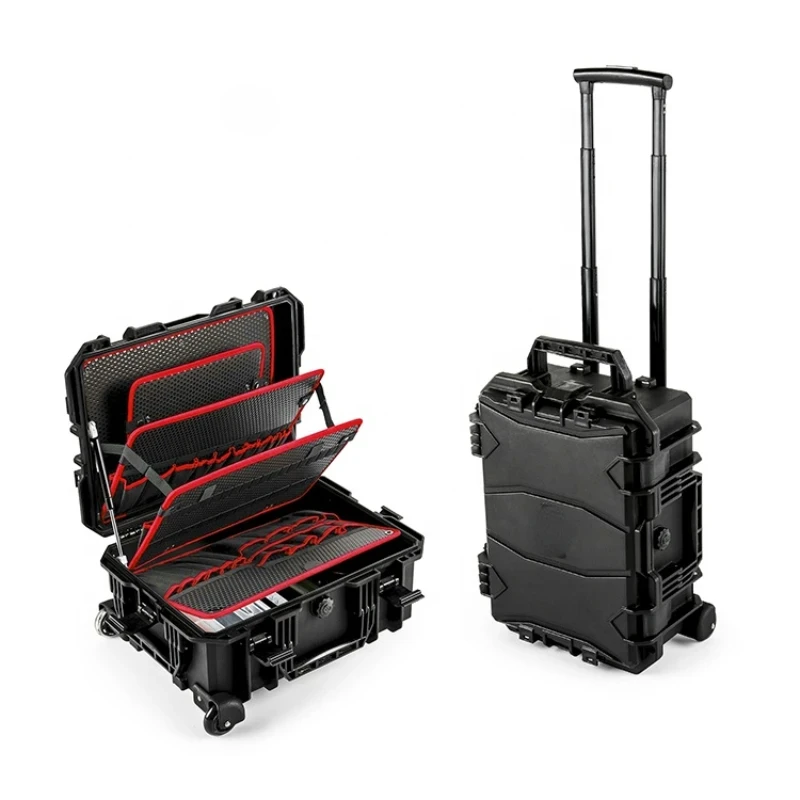 multi-functional hard case with rubber wheels labour-saving plastic tool case box for conservation and usage tools box