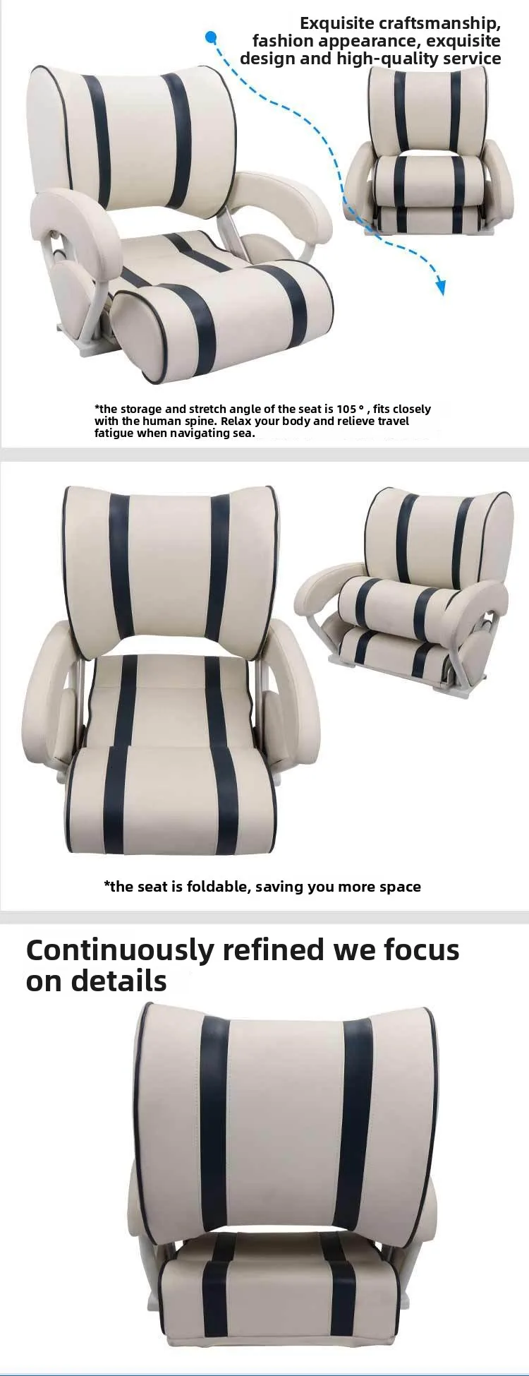 Adjustable Backrest Marine Seat Yacht Front And Rear Convertible Speedboat Driving Chair Contrasting Color Passenger Seat