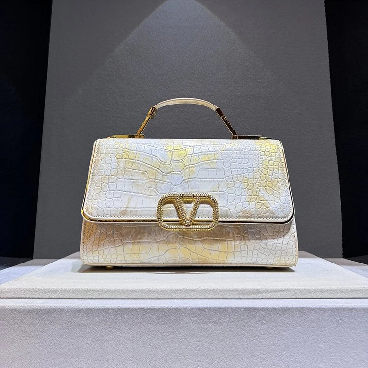 

2026 Сумка из натуральной кожи с тиснением под крокодила, женская сумка через плечо со стразами, элегантная сумка через плечо с верхней ручкой