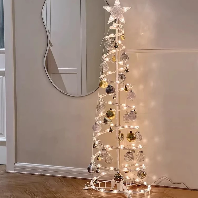 Nordic White Wrought Iron Christmas Tree Floor Lamp PVC Lampshade Art Decoration Living Room Restaurant Hotel LED Standing Light