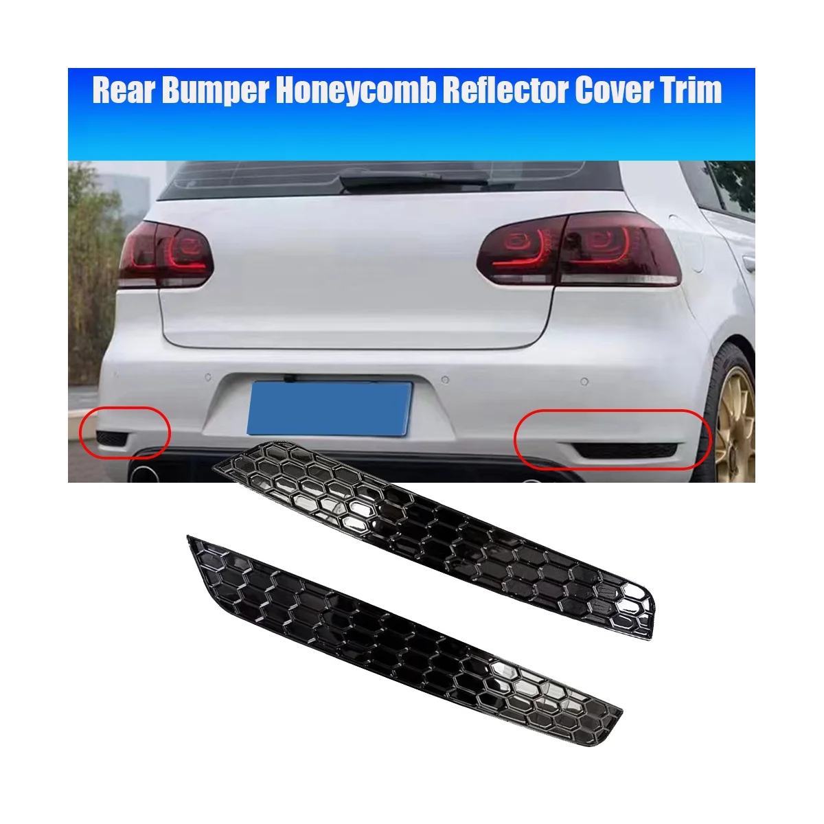 1Pair Rear Bumper Honeycomb Reflector Cover Trim Styling for VW Golf 6 GTI Rear Bar Tail Fog Light Strips Sticker Glossy