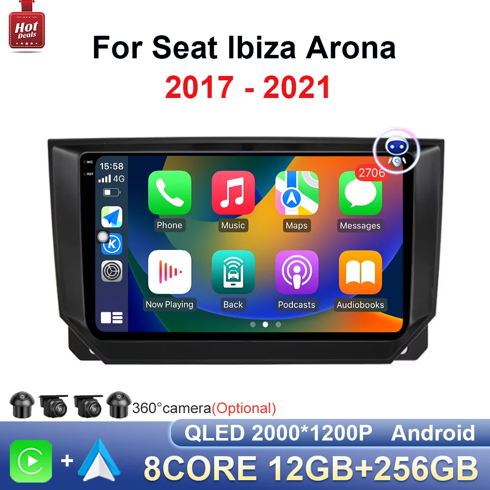 HD Screen GPS Carplay Android OS Mirror Link Car Video Multimedia Player WiFi+4G DSP Stereo BT For Seat lbiza Arona 2017 - 2021