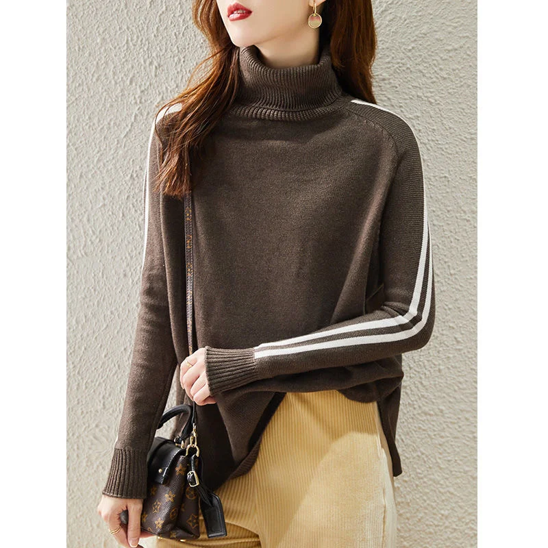 2022 Autumn Winter New Turtleneck Pullovers Sweaters Women Fashion Long Sleeve Split Jumpers Fashionable Bottoming Knitted Tops