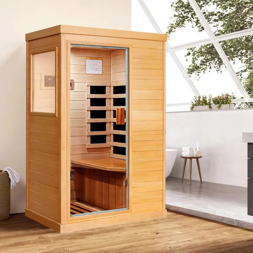 Infrared Sauna for Home with 5 Heater Panels，Indoor Dry Sauna with Heater Panels，Bluetooth and Tempered Glass，Indoor Dry Sauna