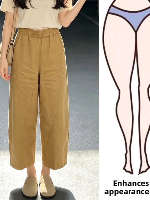

High Waist Wide Leg Pants Women's Loose Fit Retro Money Style Elastic Waist Casual Trousers Summer New Style Slimming Effect