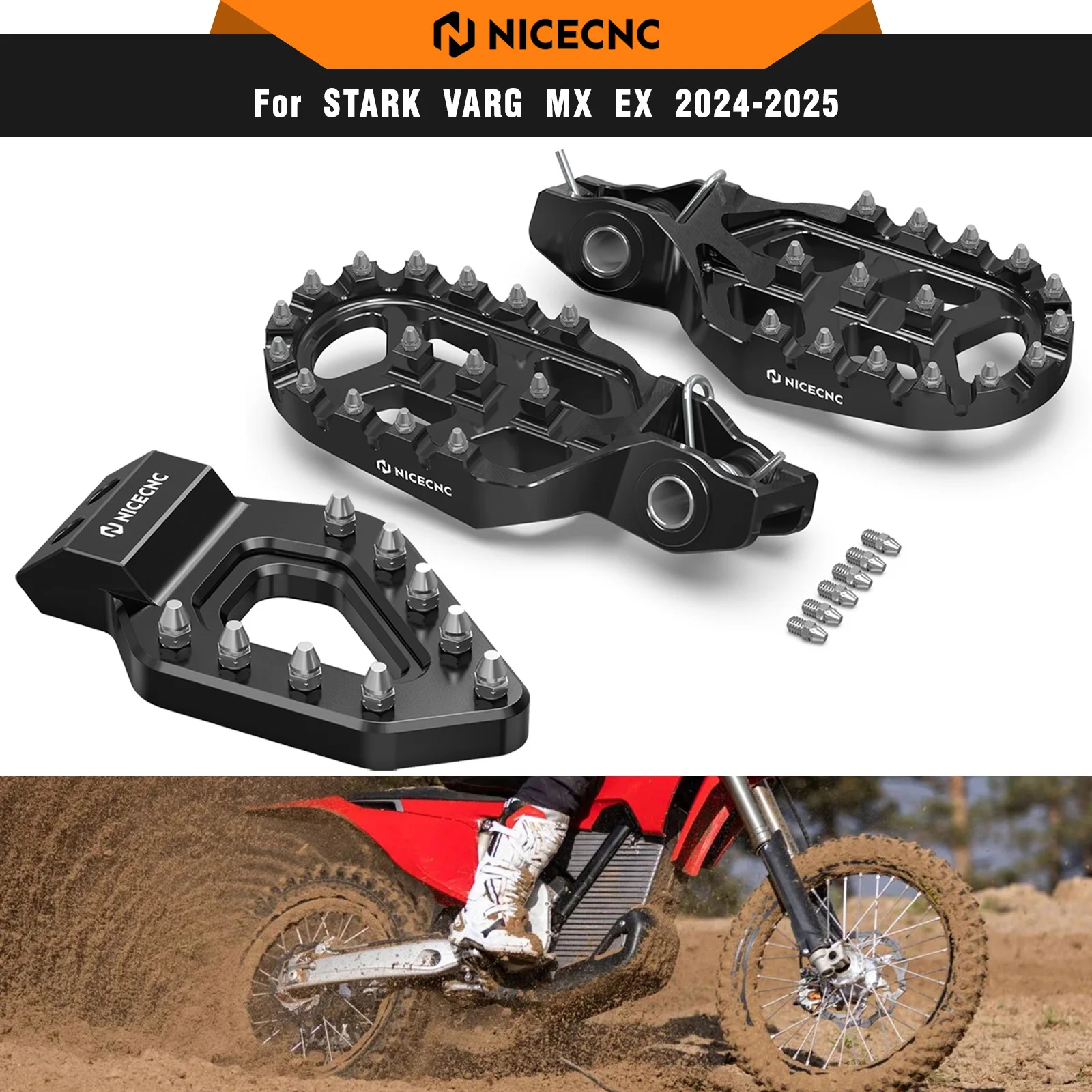 

NICECNC For Stark Varg MX Stark Varg EX Electric Dirt Bike 2024 2025 Rear Brake Pedal Plate & Forged Foot Pegs Footrests