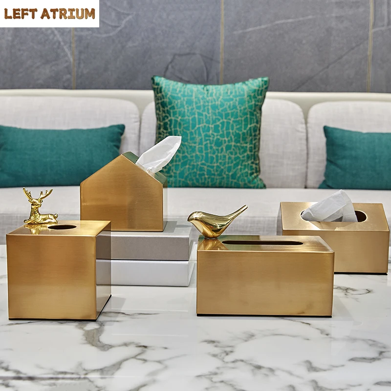 

European Luxury Brass Color Tissue Box Creative Geometric Animal Seat Type Storage Tissue Canister Living Room Modern Home Decor