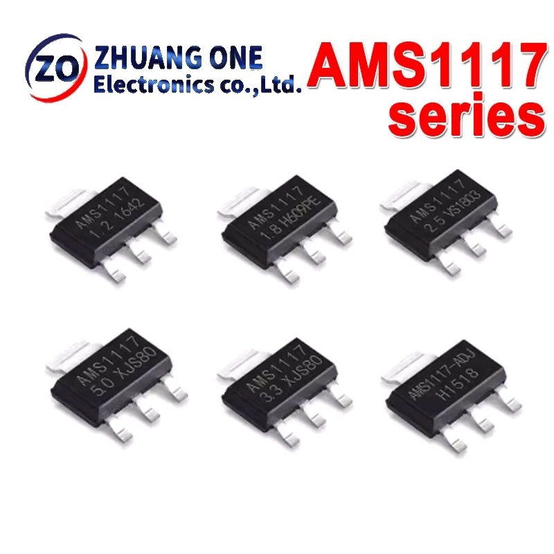 50ชิ้น AMS1117ชุด AMS1117-3.3V AMS1117-ADJ AMS1117-1.8V AMS1117-1.2V AMS1117-5.0V AMS1117-2.5V AMS1117-5.0 AMS1117-3.3