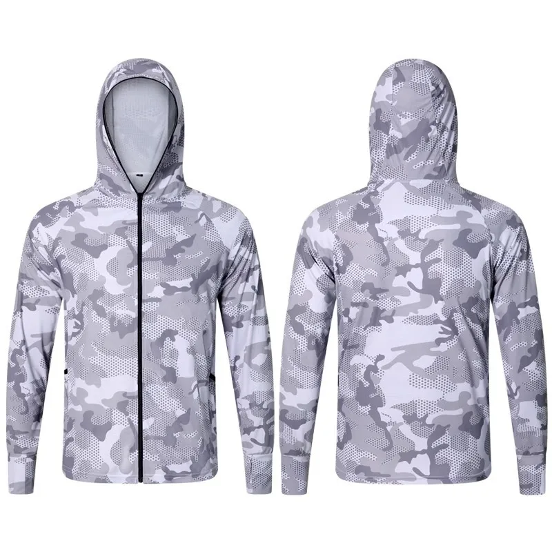 

Mens Sunscreen Breathable Windbreaker Jacket Quick Dry Thin Camouflage Hooded Fishing Hunting Clothes Casual Zip Long Sleeve
