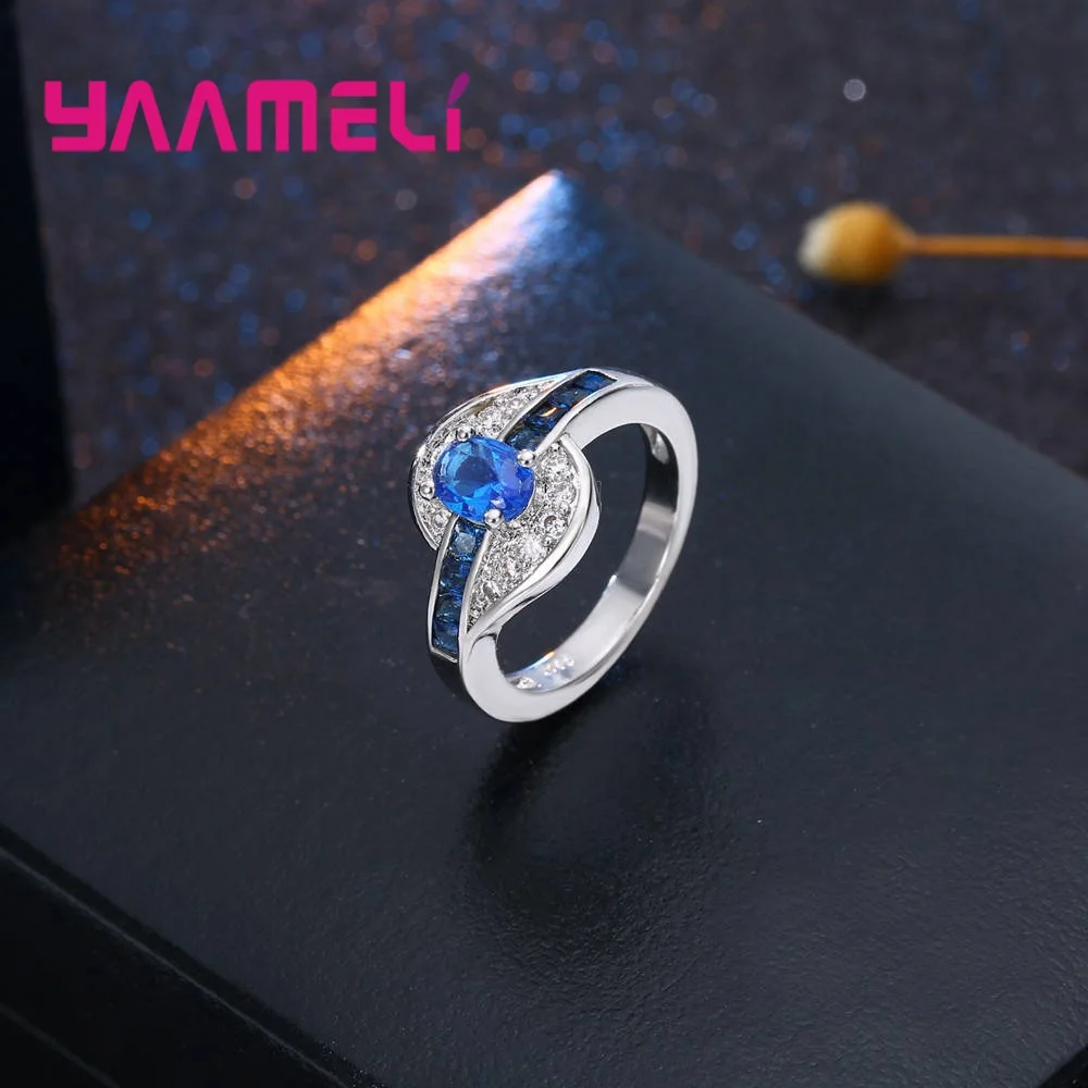 Pure 925 Silver Finger Ring For Women Girls Brillant Clear Blue Crystal Gifst Anel Anillo For Women Girls Wholesale Reta
