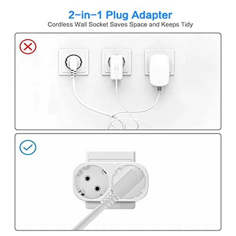 3Pcs Socket Adapter, 2 In 1 Double Plug Triple Socket 16A/250V, 3680W Max Multi Plug Double Socket Adapter EU Plug