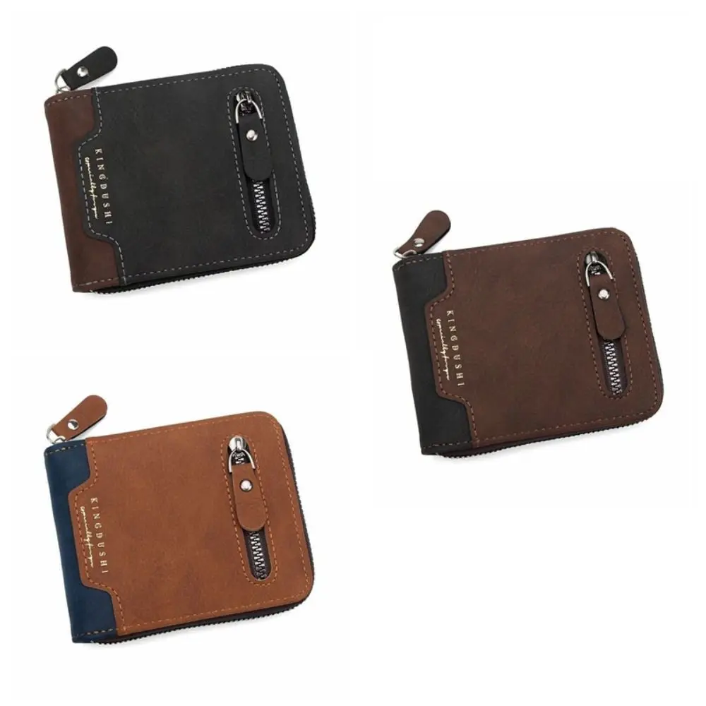 Portable Multi-position Men's Short Wallet Large Capacity Zipper PU Leather Coin Purse Multi-function Thin Card Holder Male