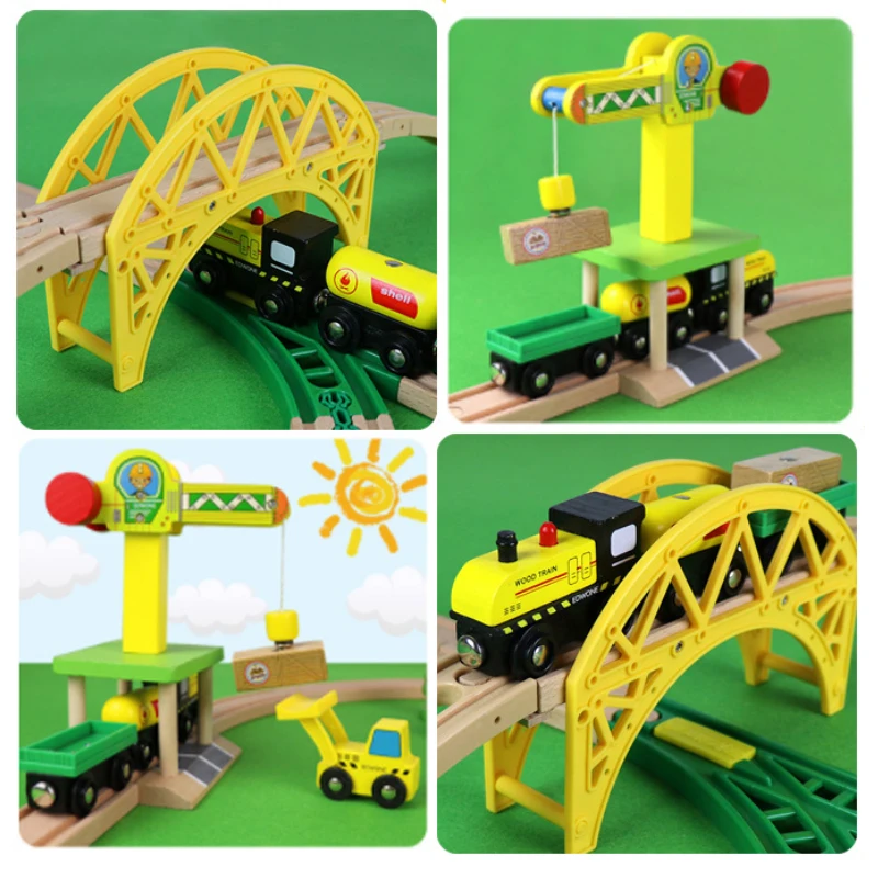 Wooden Train Track Highway Ring Construction Set  Railway Electric Magnetic Train Toy For All Brands Wooden Rail Toy Boy G9