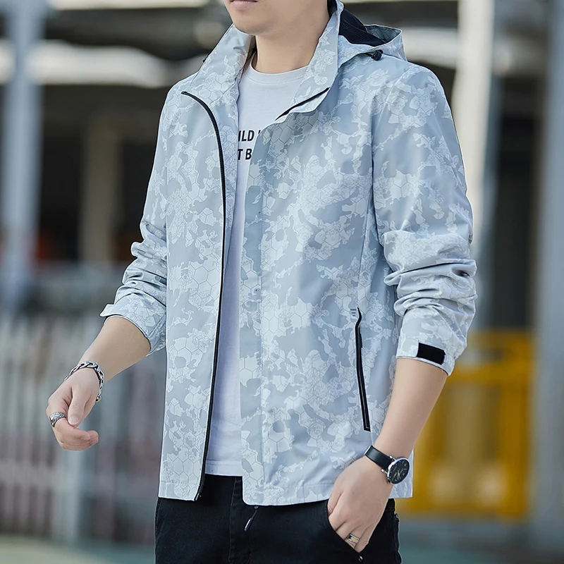 

Couples Camouflage Print Light Jaet Men's Autumn Wear Sun Protection Spor Top Thin Design Polyester Fabric Long Sve