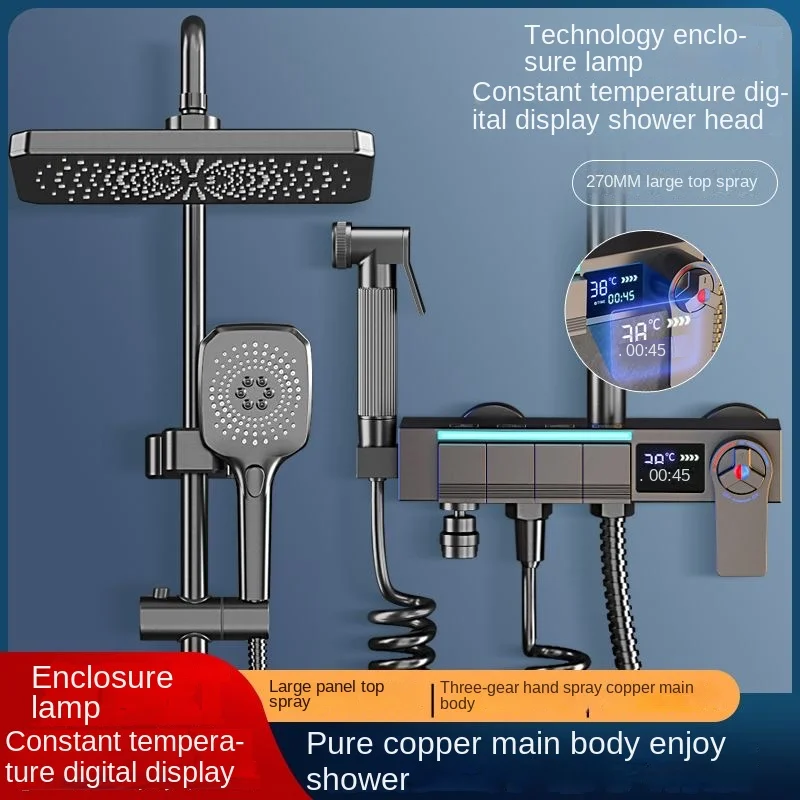Imagem -02 - Pistola de Chuveiro de Temperatura Constante Luz Inteligente Atmosfera Display Digital Banheiro Cinza Preto Branco Corpo de Cobre Doméstico