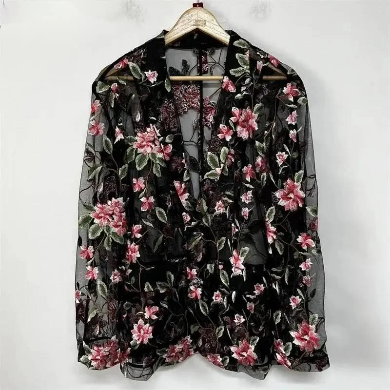 Floral Embroidery Sheer Mesh Male Blazer New Chinese Style Design Casual Men's Suit Jacket 2026 Summer New G5Y6