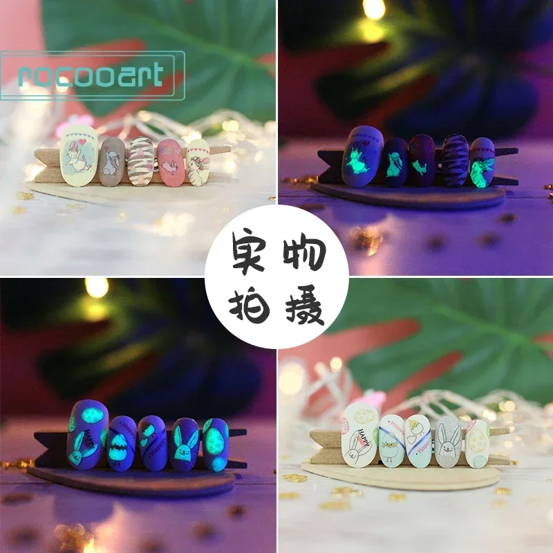 Easter Luminous Nail Sticker Cartoon Egg Rabbit  Cute Nail Art Decoration Glowing Foil Nail Art Adhesive Sticker Wraps For Kids