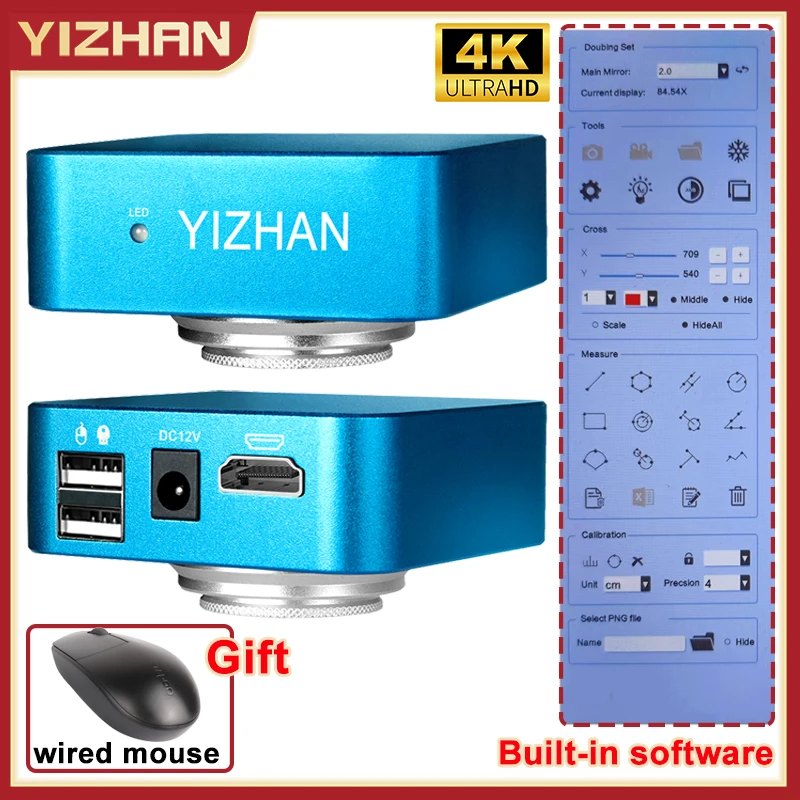 Software embutido câmera microscópio digital eletrônico 4k 48mp hdmi microscópio acessórios usb controle de mouse medição de vídeo