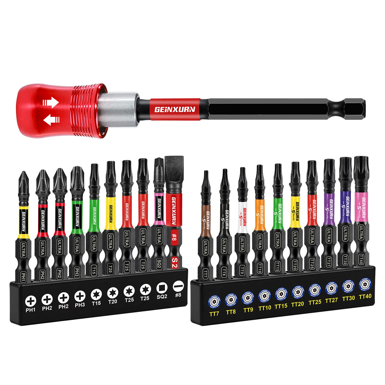 Geinxurn1/3/5/21PCS 100mm Impact Magentic Locking Bit Holder Set With 100mm ULTRA TORQUE Bit Set, Magnetic S2 Steel Bits Set