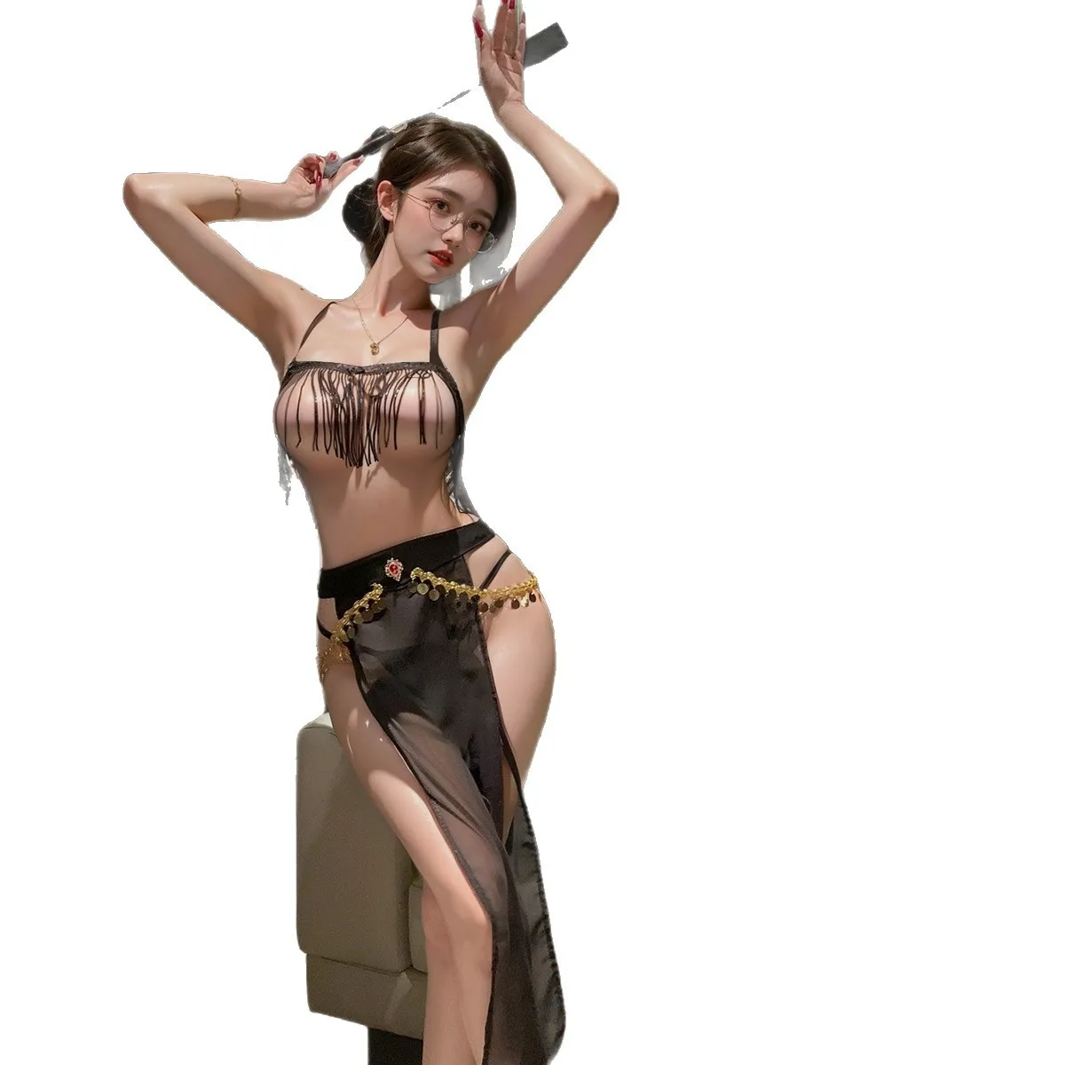 Female Adult Transparent Egyptian Sexy Catgirl Lingerie Hot Lingerie Sexy Queen Costume Lace Open Crotch Lingerie Set Bodysuit