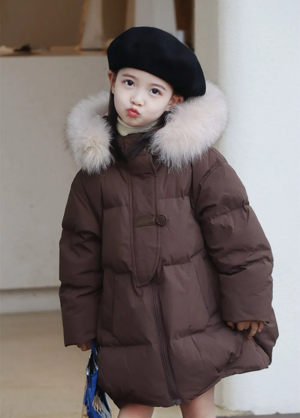 kids girls clothes girls winter coat 90 white duck down jacket Warm girls' mid length down jacket outerwear