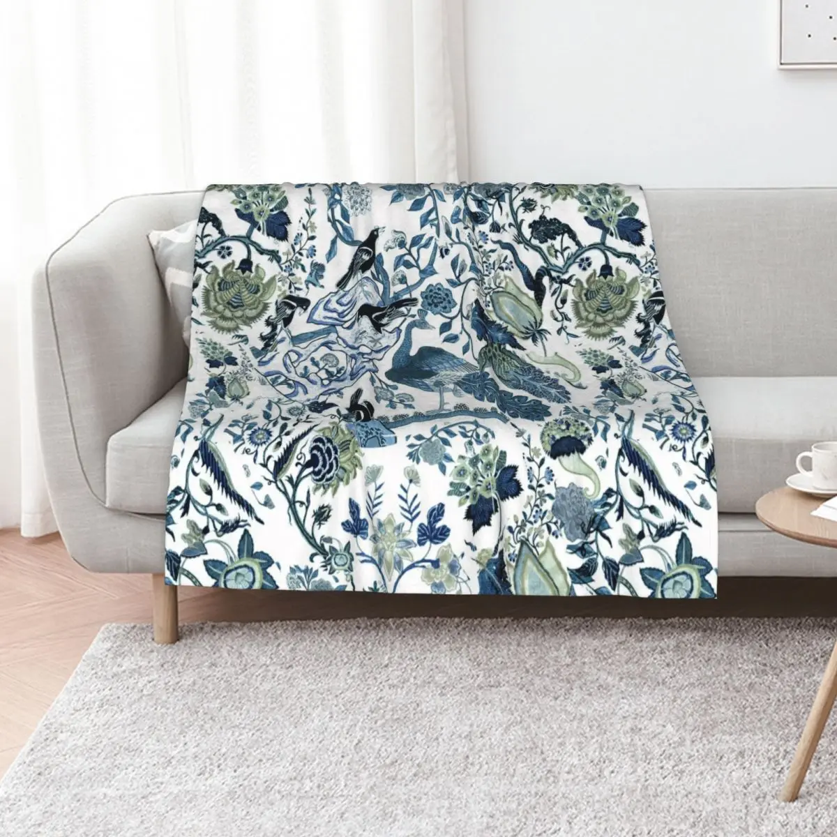 

Chinoiserie Blue, chintz, blues, greens, birds and florals Throw Blanket Vintage Beach Sofa Baby Blankets