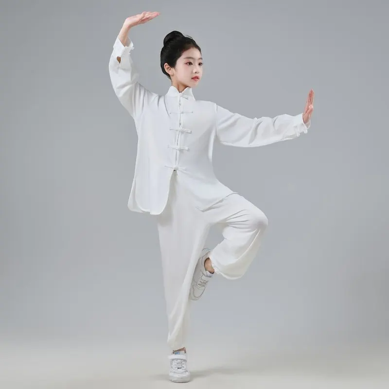 White Milk Silk Children's Martial Arts Uniform, Unisex Tai Chi Performance & Practice Wear