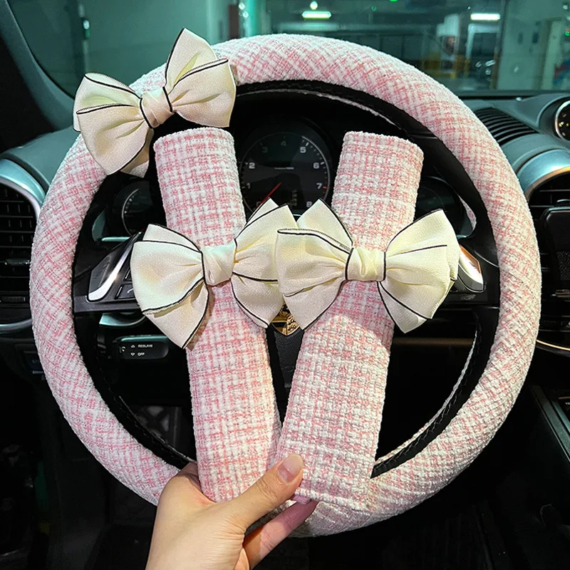 Car anti-slip steering wheel cover featuring a delicate bow design