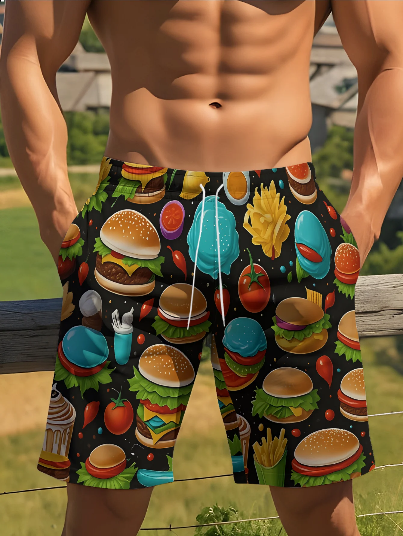 Men's Funny Squirrel Champagne Print Quick Dry Drawstring Waist Beach Shorts Swim Trunks