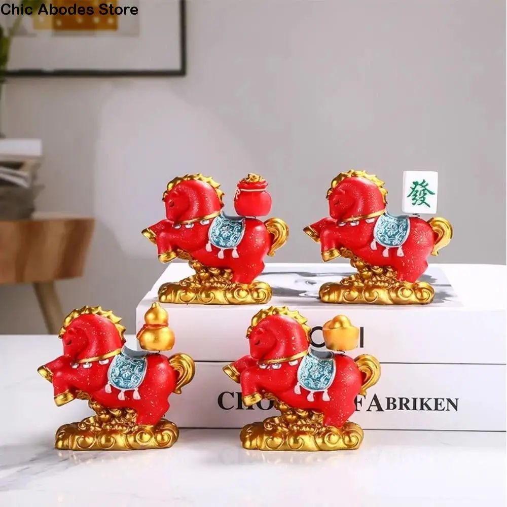 

Cute Resin Horse Figurine Desktop Ornament Good Luck New Year Mascot Miniature Chinese Style Red Zodiac Ornaments Office