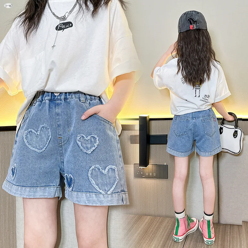 Teen Girls Denim Shorts New Summer Clothes New Arrivals Children\'s High Waist Fashion Turnup Shorts 5 7 9 11 12 13 14Years Old