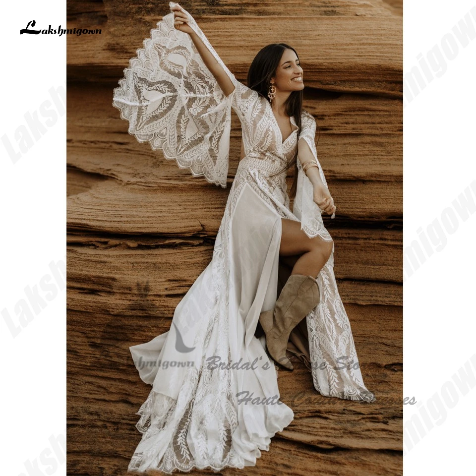 Lakshmigown Sukienka Boho Spitzen-Hochzeitskleider Maßgeschneidert 2026 Rückenfreies Strand-Brautkleid mit Hohem Seitenschlitz Vestidos Boda – Detail 5