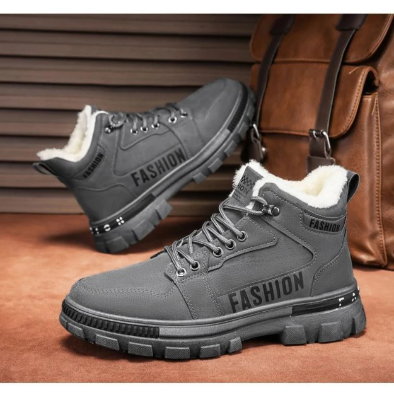 

Мужские зимние ботинки, зимние противоскользящие плюшевые домашние теплые морозостойкие зимние ботинки на высокой платформе со шнуровкой, спортивные рабочие ботинки на открытом воздухе